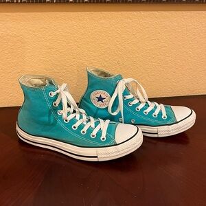 Converse Chuck Taylor All Star High-Top Sneakers. Teal / cyan and white. Size 9